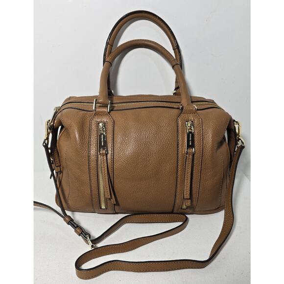 Michael Kors Julia Leather Satchel Crossbody Bag Acorn Brown Soft Pebble Leather - Picture 1 of 14